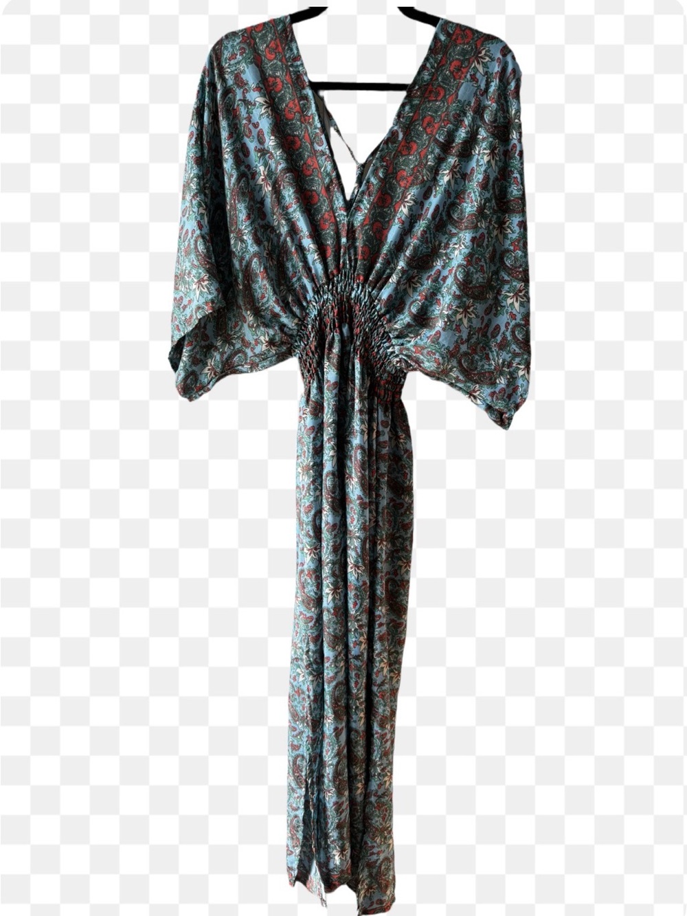ETC 70% Silk Paisley Boho Kaftan Maxi Dress NWT One Size